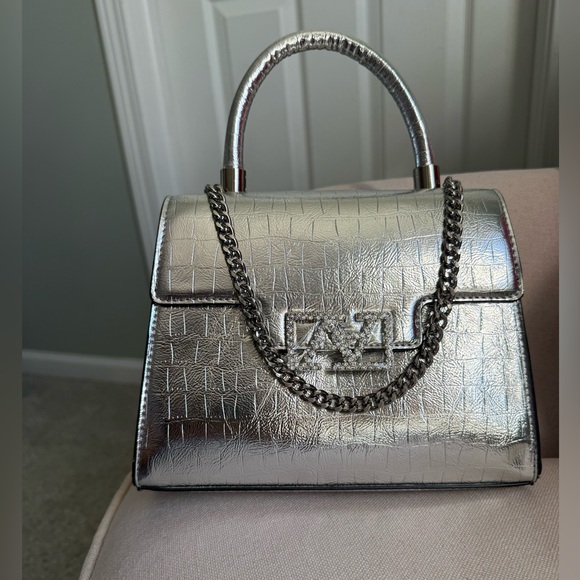 Aldo Handbags - ALDO Silver Croc-Embossed Chain Handle Bag